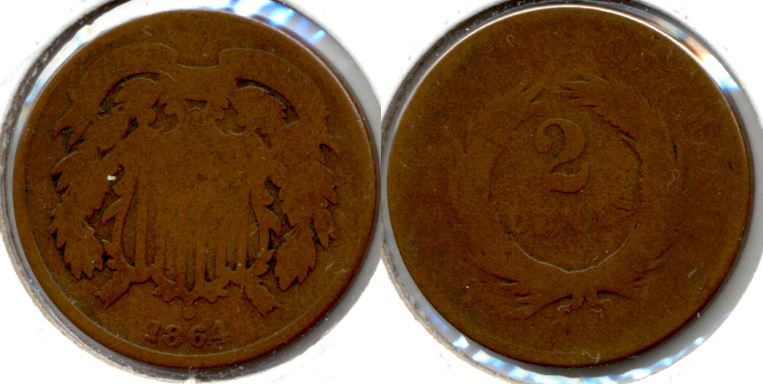 1864 Large Motto Two Cent Piece AG-3