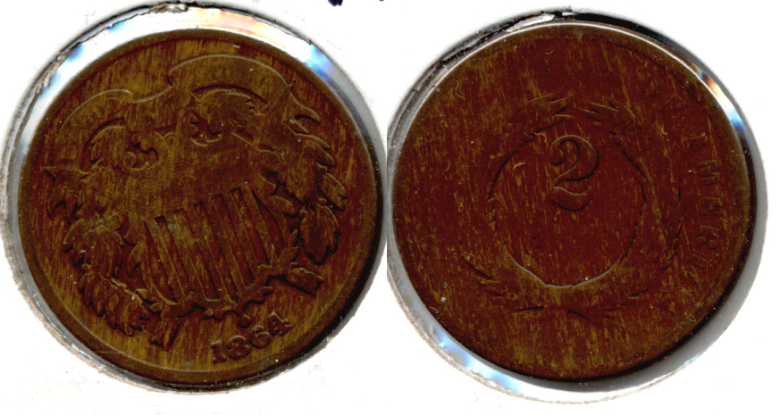 1864 Large Motto Two Cent Piece AG-3 a