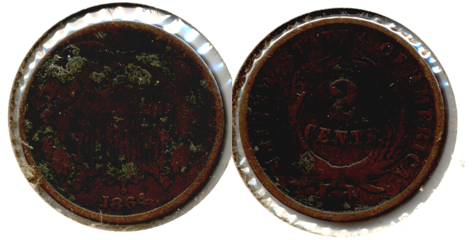 1864 Large Motto Two Cent Piece AG-3 f Dark