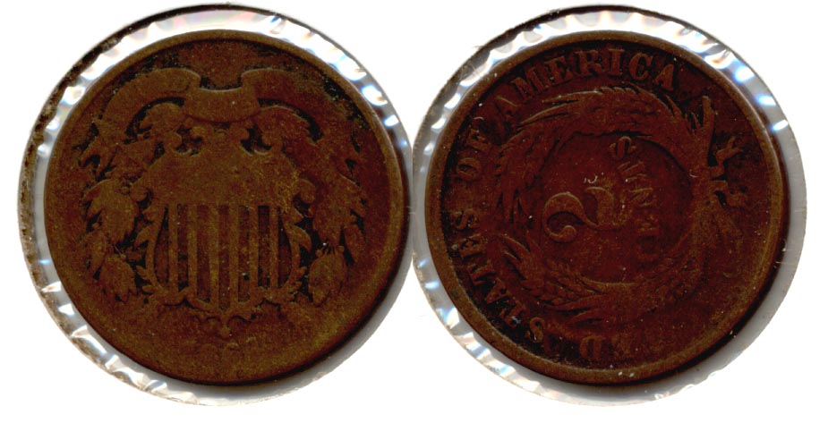 1864 Large Motto Two Cent Piece AG-3 g Rotated Reverse