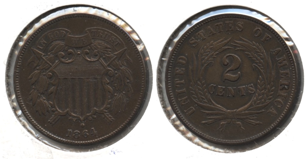 1864 Large Motto Two Cent Piece AU-50 #a