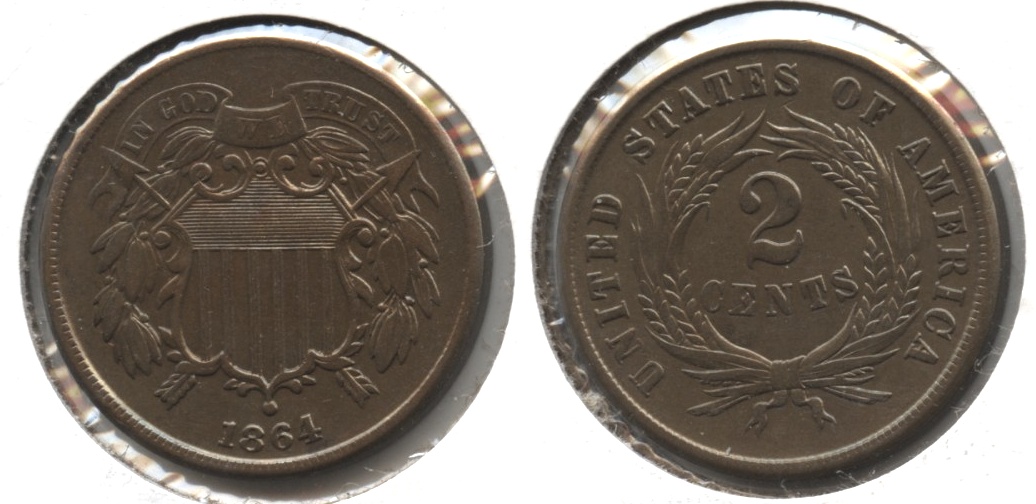 1864 Large Motto Two Cent Piece AU-50 #b