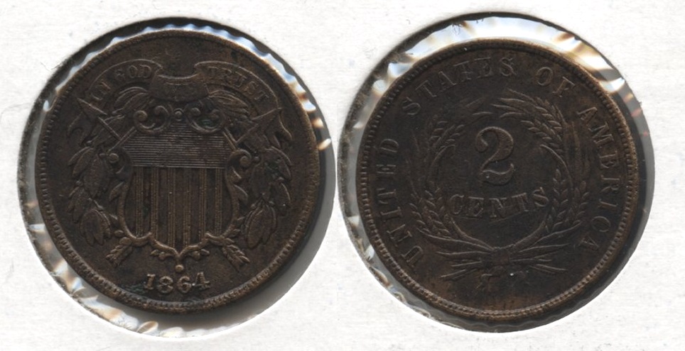 1864 Large Motto Two Cent Piece AU-50 #e Light Pitting