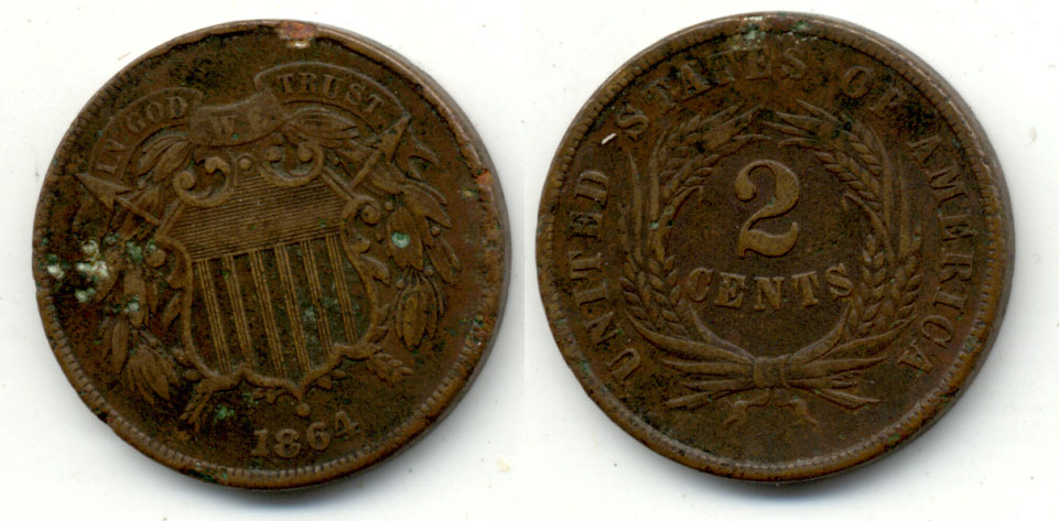 1864 Large Motto Two Cent Piece EF-40 a Rough