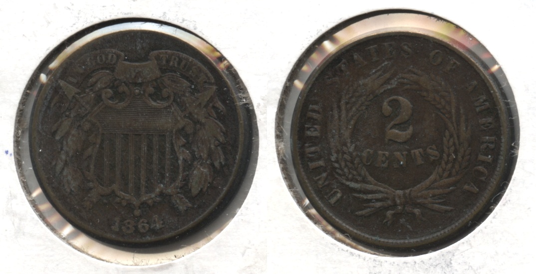 1864 Large Motto Two Cent Piece EF-40 #d Bit Dark