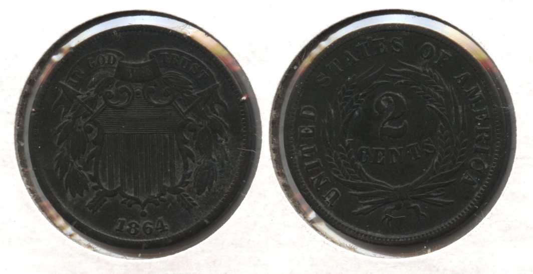 1864 Large Motto Two Cent Piece EF-40 #f Dark