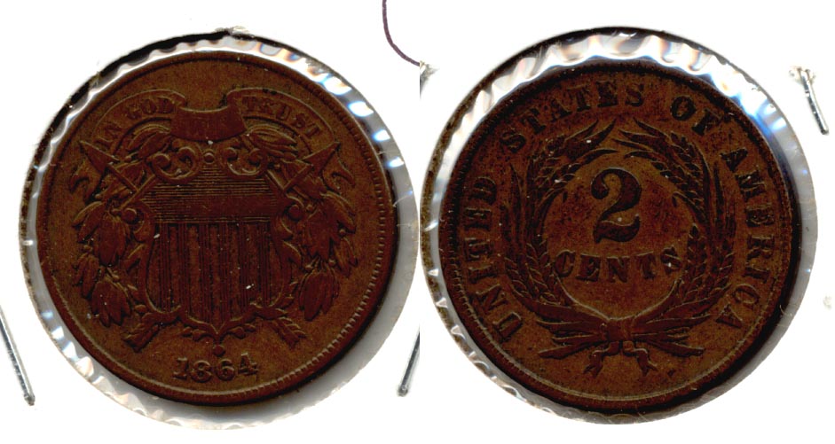 1864 Large Motto Two Cent Piece Fine-12 b