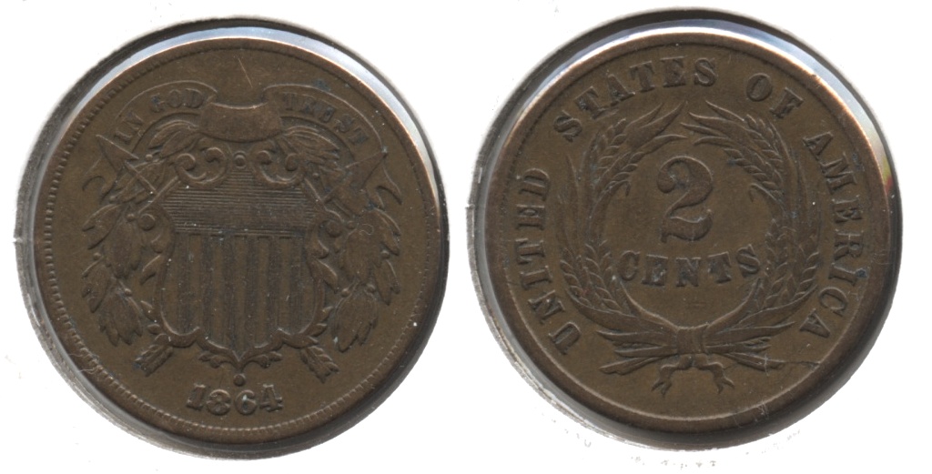 1864 Large Motto Two Cent Piece Fine-12 #l Lightly Cleaned