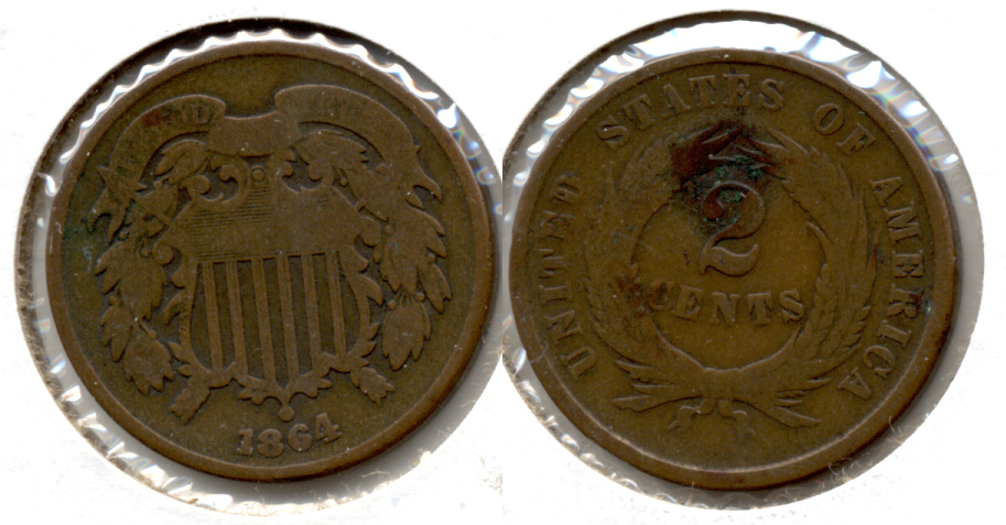 1864 Large Motto Two Cent Piece Good-4 aa Reverse Spot