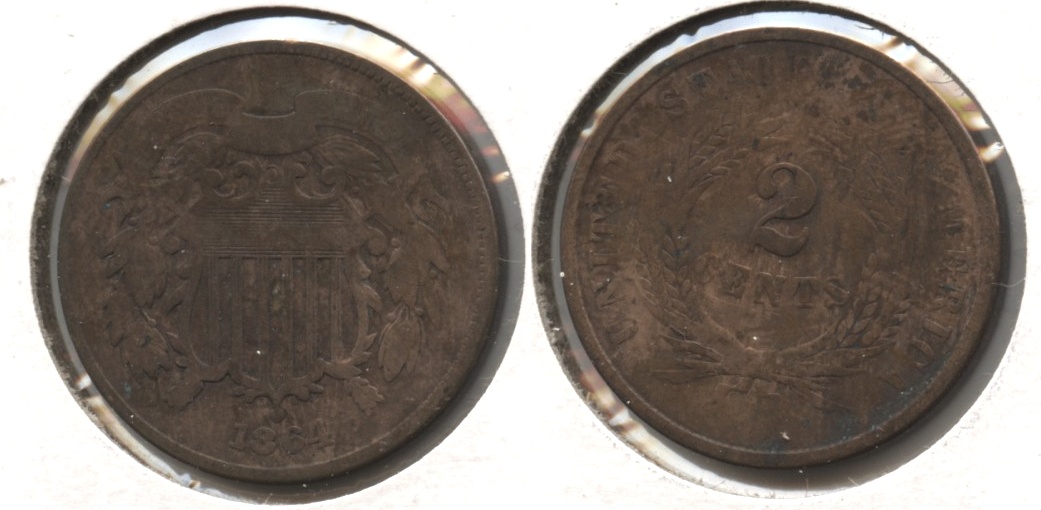 1864 Large Motto Two Cent Piece Good-4 #aj Cleaned