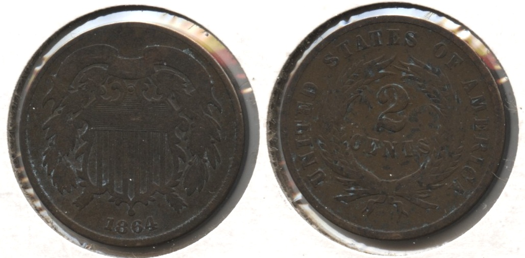1864 Large Motto Two Cent Piece Good-4 #al Discolored