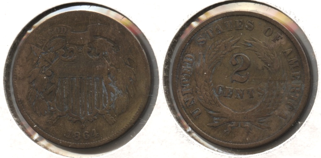 1864 Large Motto Two Cent Piece Good-4 #an Old Cleaning