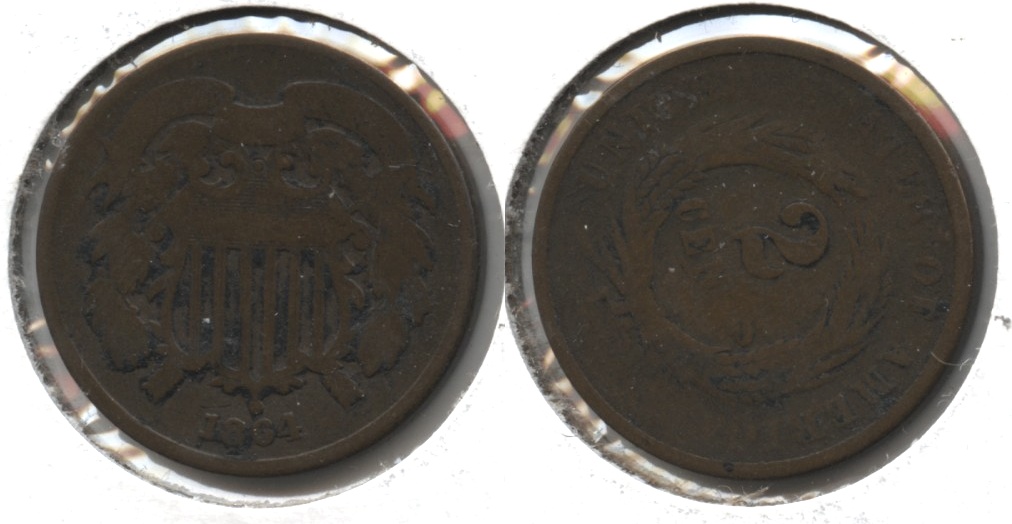 1864 Large Motto Two Cent Piece Good-4 #ao Rotated Reverse