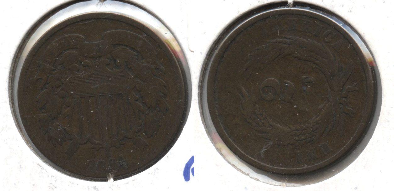 1864 Large Motto Two Cent Piece Good-4 #av Rotated Reverse