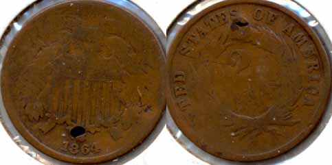 1864 Large Motto Two Cent Piece Good-4 b Obverse Dig