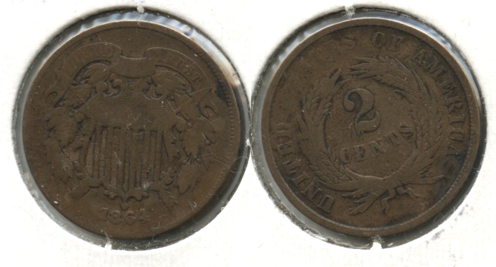 1864 Large Motto Two Cent Piece Good-4 #bc Obverse Scratches