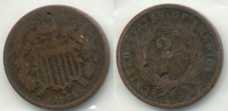 1864 Large Motto Two Cent Piece Good-4 e Pitting