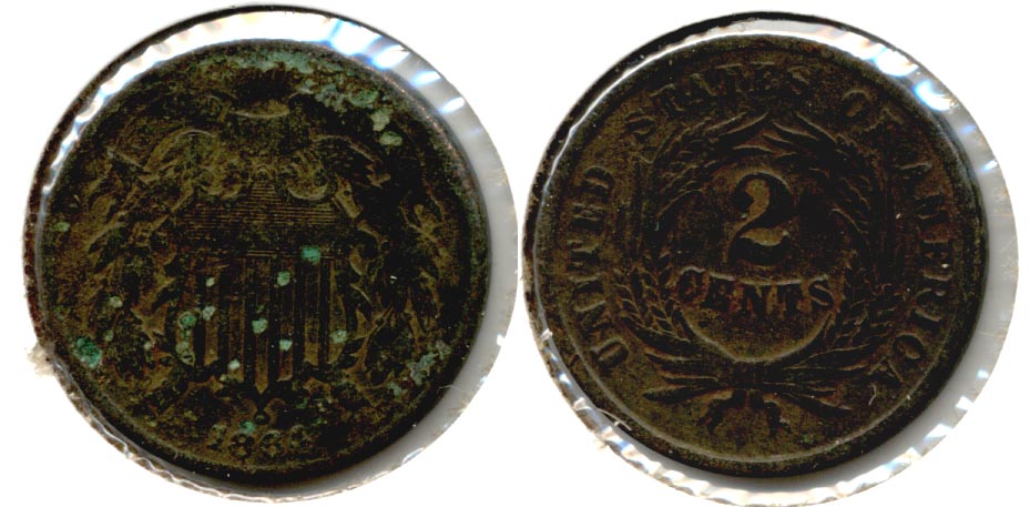 1864 Large Motto Two Cent Piece Good-4 k Corrosion