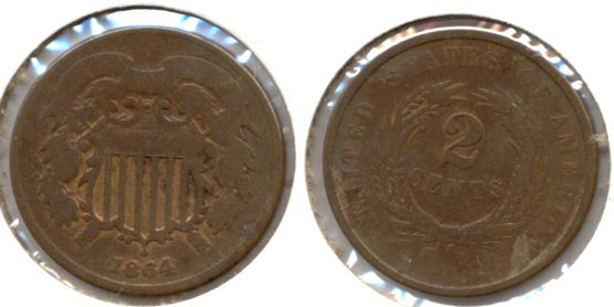 1864 Large Motto Two Cent Piece Good-4 p Cleaned