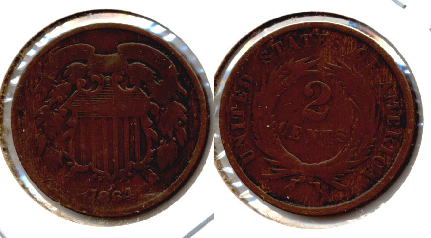1864 Large Motto Two Cent Piece Good-4 q