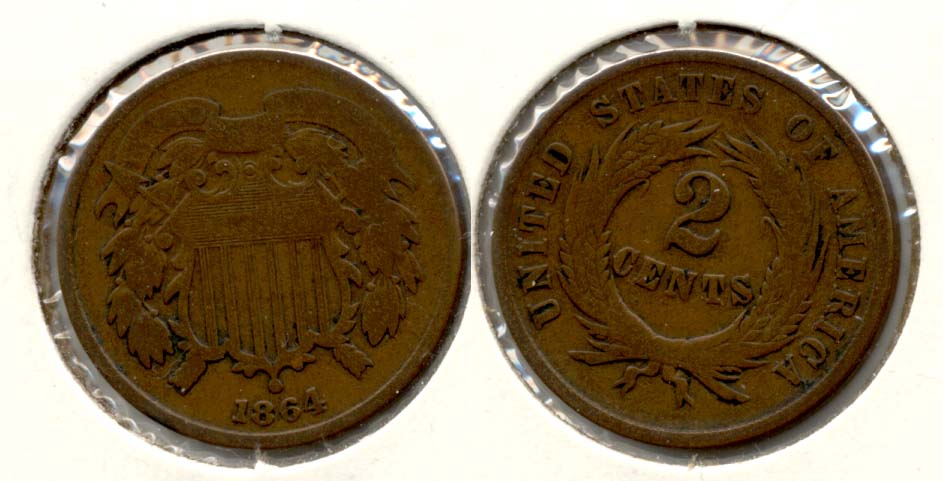 1864 Large Motto Two Cent Piece Good-4 t