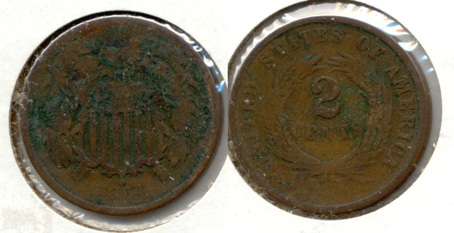 1864 Large Motto Two Cent Piece Good-4 x Verdigris