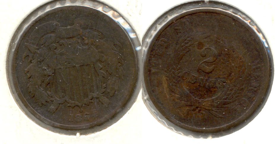 1864 Large Motto Two Cent Piece Good-4 y Lighter Reverse