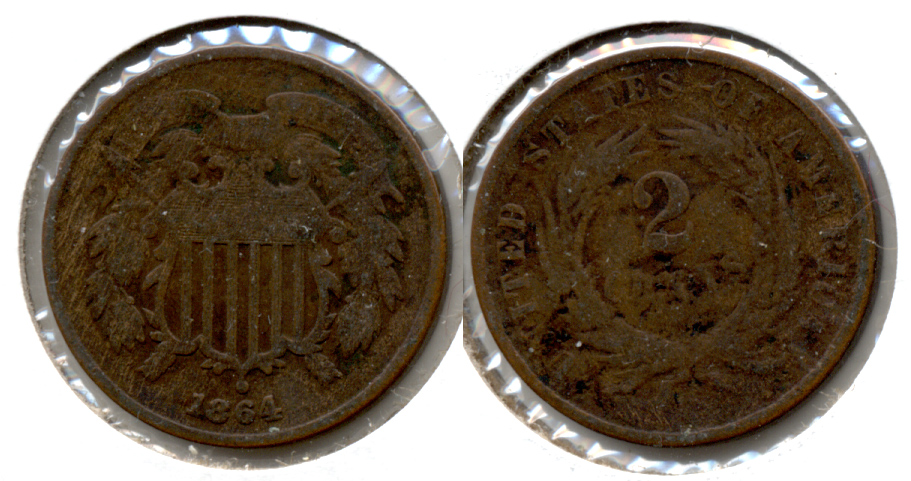 1864 Large Motto Two Cent Piece Good-4 z Porous