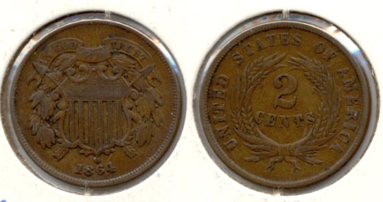 1864 Large Motto Two Cent Piece VF-20