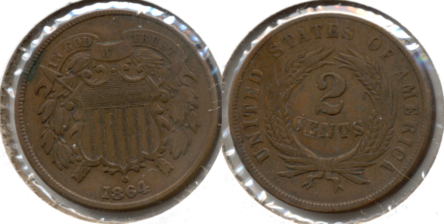 1864 Large Motto Two Cent Piece VF-20 b