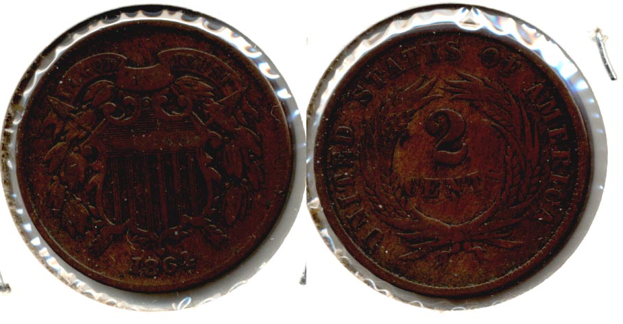 1864 Large Motto Two Cent Piece VG-10
