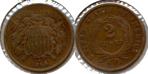 1864 Large Motto Two Cent Piece VG-8