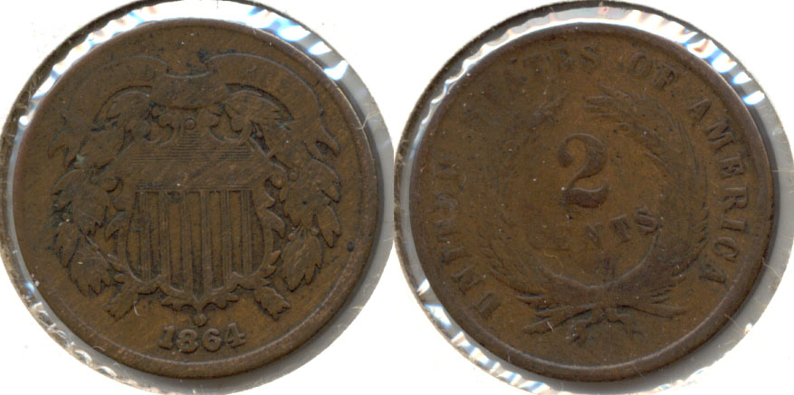 1864 Large Motto Two Cent Piece VG-8 b