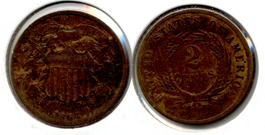 1864 Large Motto Two Cent Piece VG-8 e Cleaned Retoned