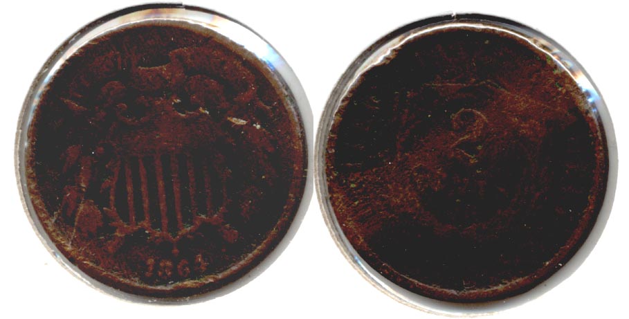 1864 Large Motto Two Cent Piece VG-8 g Rough