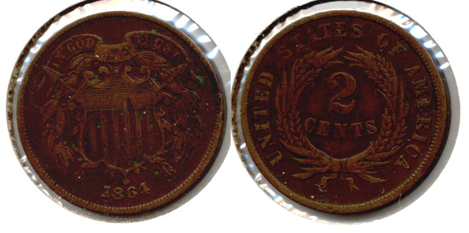 1864 Large Motto Two Cent Piece VG-8 h