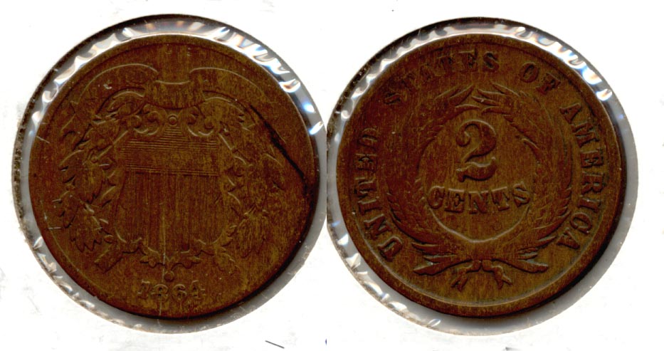 1864 Large Motto Two Cent Piece VG-8 i