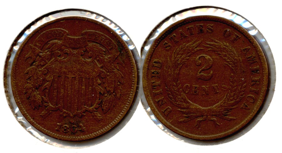 1864 Large Motto Two Cent Piece VG-8 j