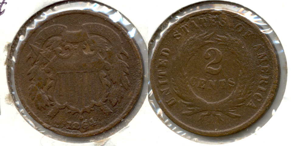 1864 Large Motto Two Cent Piece VG-8 m Porous