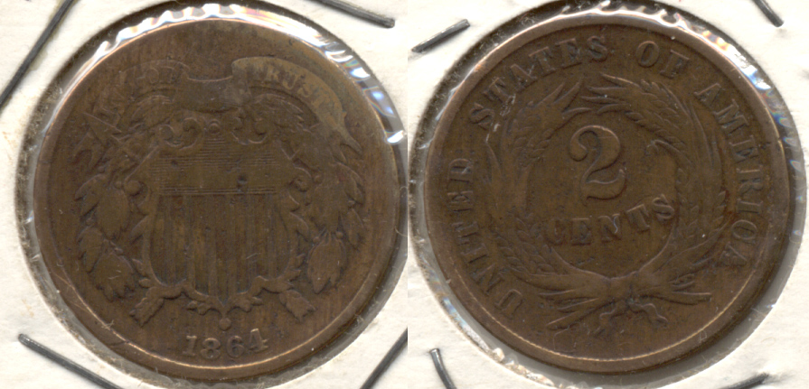 1864 Large Motto Two Cent Piece VG-8 r Cleaned