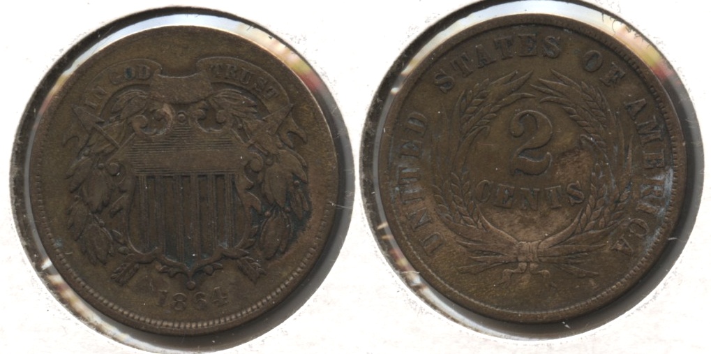 1864 Large Motto Two Cent Piece VG-8 #s Cleaned