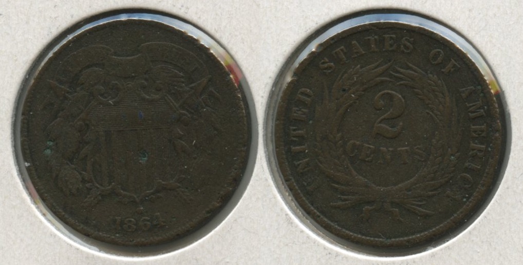 1864 Large Motto Two Cent Piece VG-8 #v Porous