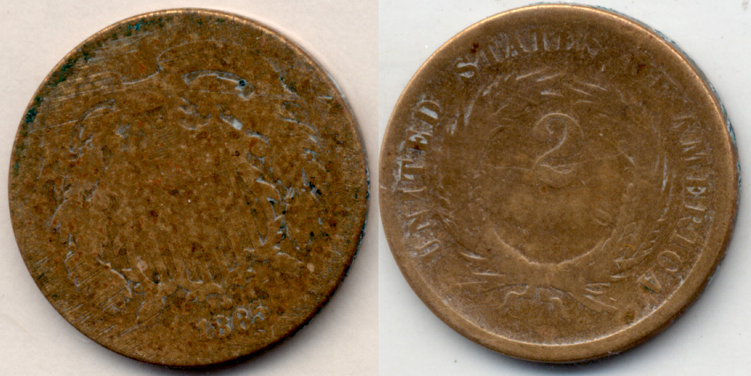 1865 Two Cent Piece AG-3 c Cleaned