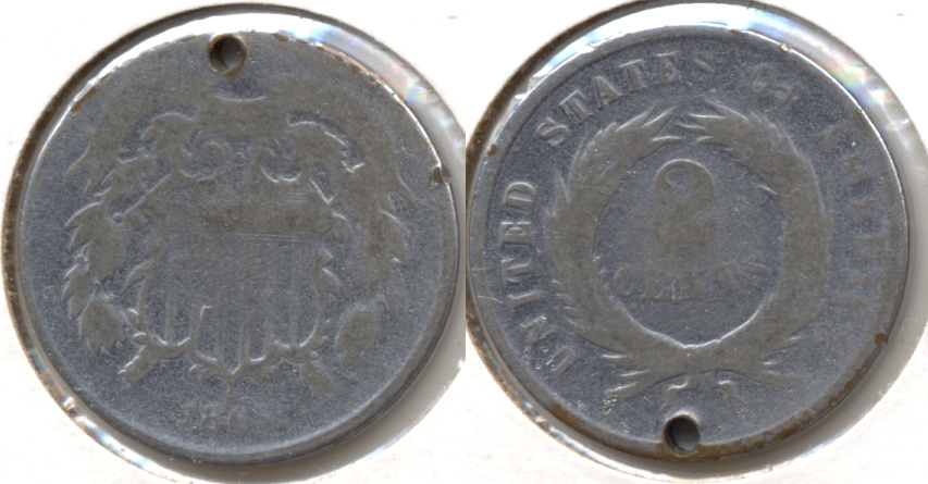 1865 Two Cent Piece AG-3 k Holed Silver