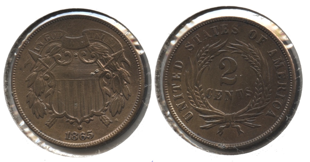 1865 Two Cent Piece AU-50 #a Light Clean
