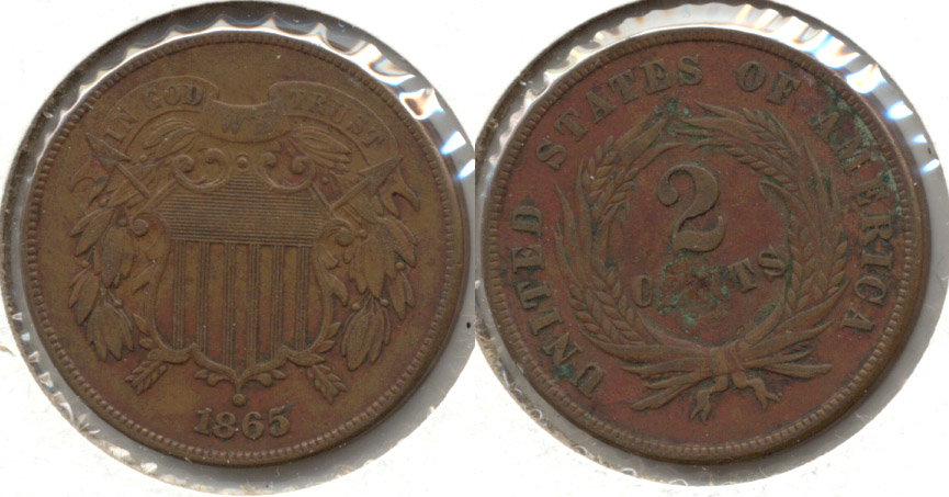 1865 Two Cent Piece EF-40 a Slight Verdigris