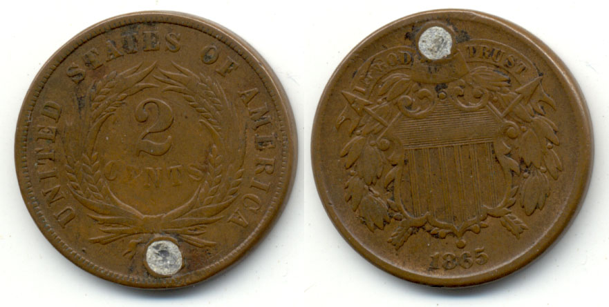 1865 Two Cent Piece Fine-12 a Plugged