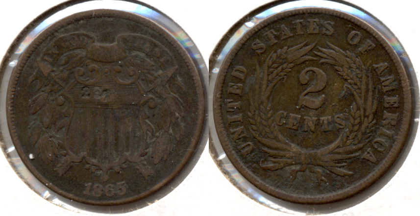 1865 Two Cent Piece Fine-12 #e Counterstamp