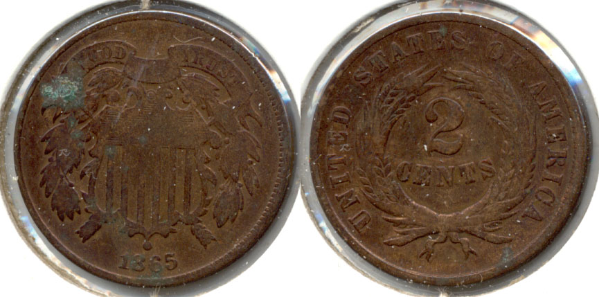 1865 Two Cent Piece Good-4 b Green Spots