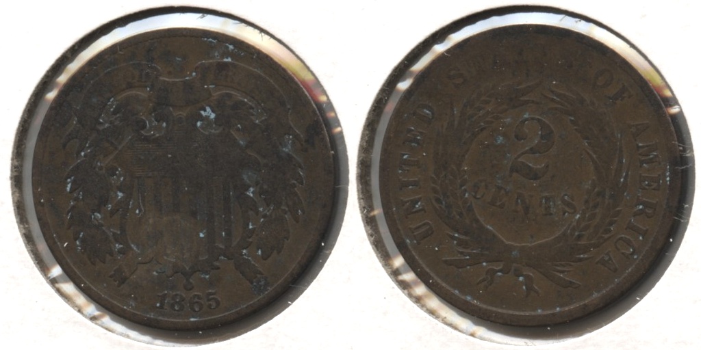 1865 Two Cent Piece Good-4 #s Green Spots